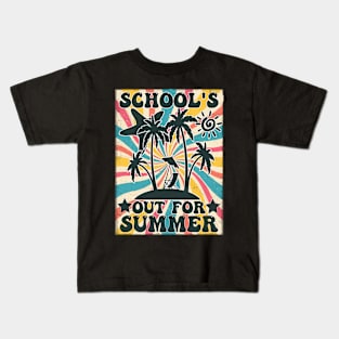 school's out for summer teacher last day of school groovy,school's out for summer teacher happy summer Kids T-Shirt